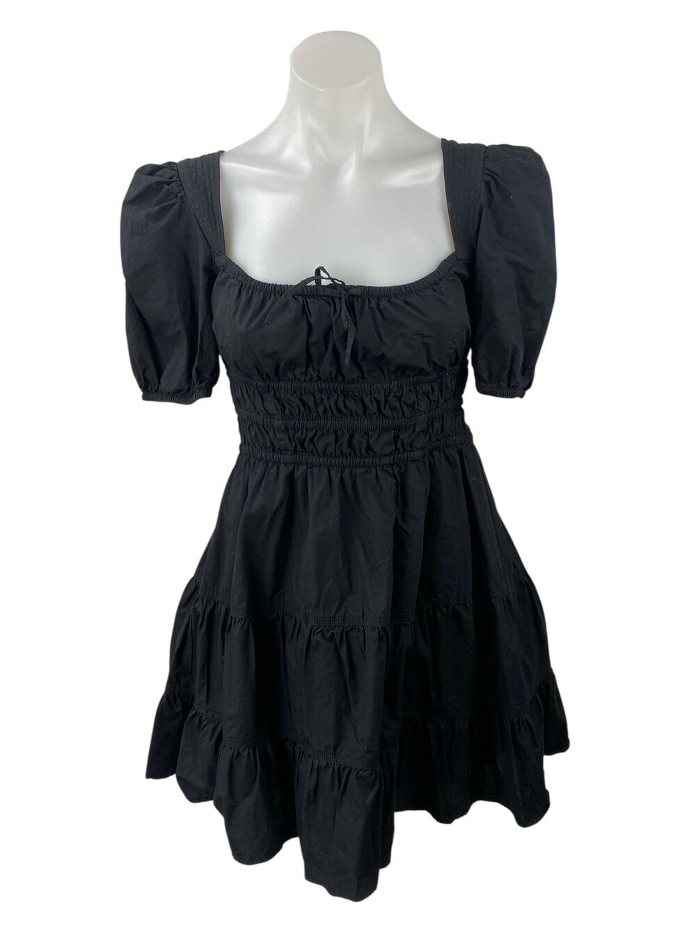 Aritzia Sunday Best Black Short Puff Sleeve Tie Bustier A Line Mini Dress Size S